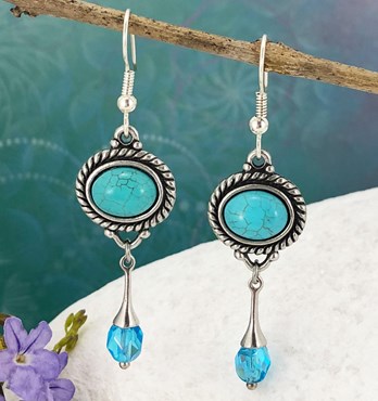 Turquoise Magnesite Earrings, Blue Crystal Image
