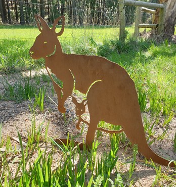 Kangaroo Garden Stake - Australian Made Rusted Metal Garden Art Image