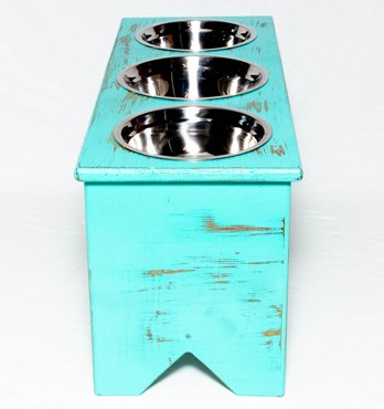 Elevated Dog Bowl Stand - Wooden - 3 Bowls - Bigger Middle Bowl - 400 mm / 16" Tall - Two Food Bowls and Shared Water Bowl Image