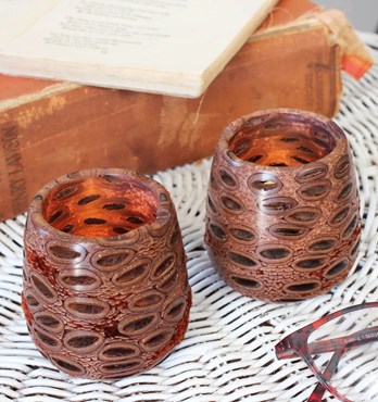 Boxed Pair Of Banksia Nut Tea Light Candle Holders Image