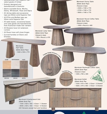 Mandurah - Superior Oak collection of Dining, Case goods and Occasional. our NEWEST American Oak collection. Image