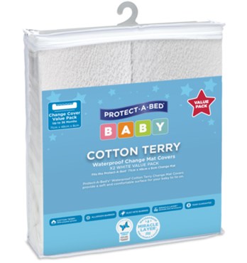 Protect-A-Bed Baby Twin Pack Cotton Terry Change Mat Covers - White/Grey Image