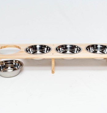 Dog Bowl and Cat Bowl Stand - Wooden - 4 Bowls - Same Size Bowls - Food and Water bowls for multiple cats or dogs Image