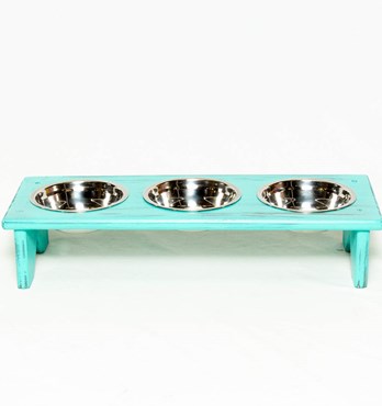 Dog Bowl and Cat Bowl Stand - Wooden - 3 Bowls - Same Size Bowls - Raised Bowls for Kibble, Wet Food and Water Image