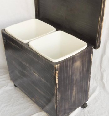 Recycle and Waste Bin - Wooden - 27 Litre - Two 27L Inner Plastic Bins - With Castors Image