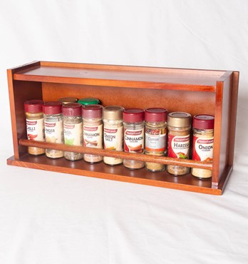 Spice Rack - Wooden - Closed Top - 1 Tier - Timber Dowel - 18 Spice Jars Image